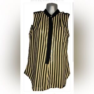 🛹Vans sheer sleeves blouse. Black/tan vertical stripes. Hidden button.Small.
